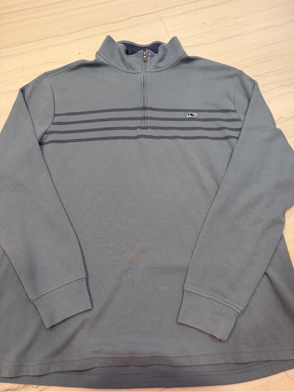 Vineyard Vines Light Blue Quarter-Zip Sweater with Navy Stripes